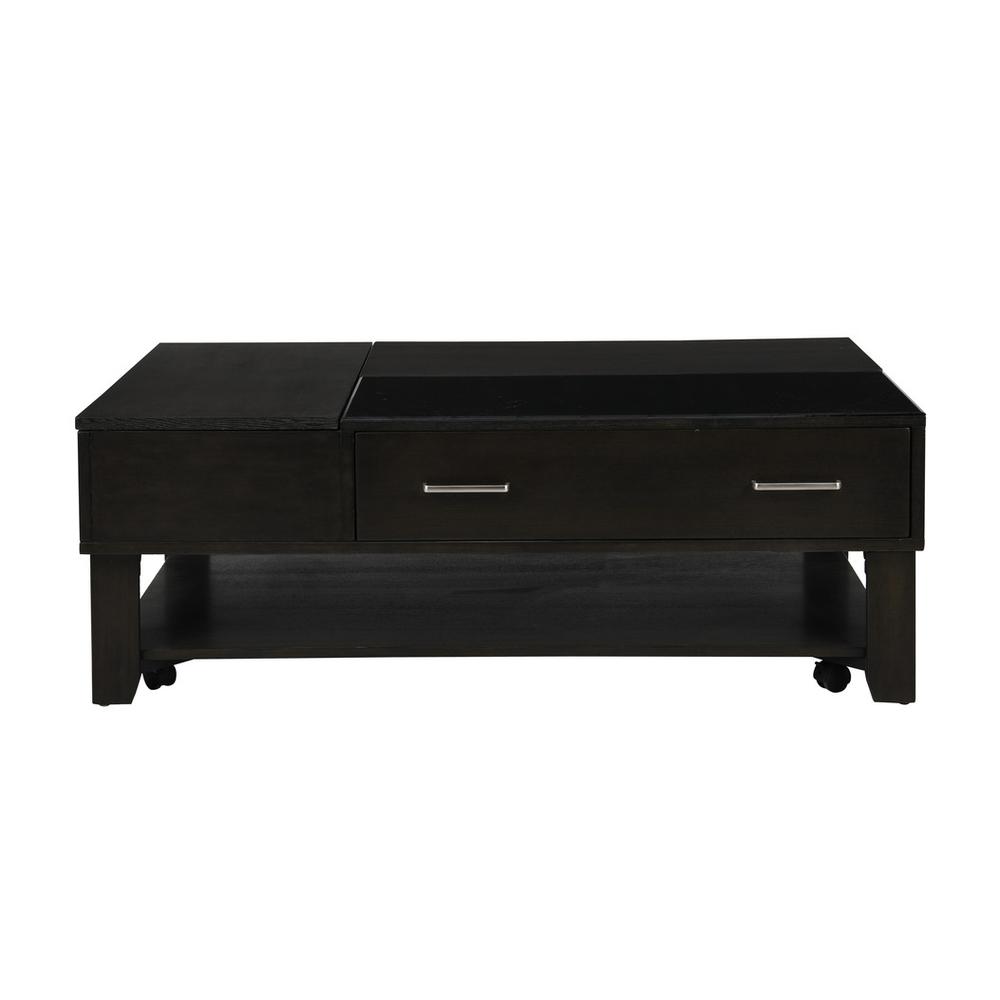 Bruno Ash Gray Wooden Lift Top Coffee Table with Tempered Glass Top and Drawer
