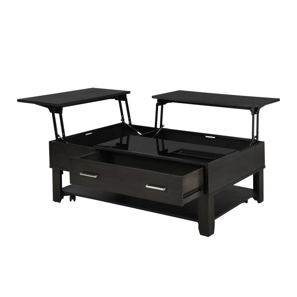 Bruno Ash Gray Wooden Lift Top Coffee Table with Tempered Glass Top and Drawer