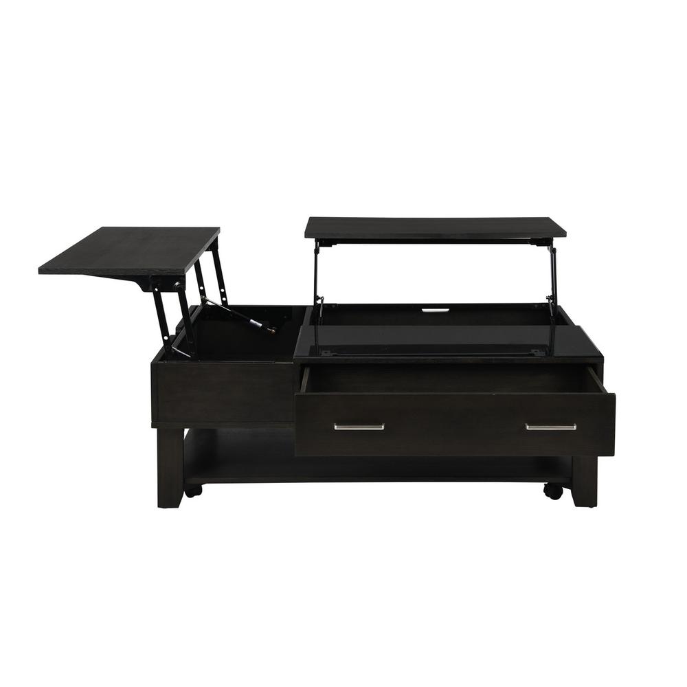 Bruno Ash Gray Wooden Lift Top Coffee Table with Tempered Glass Top and Drawer