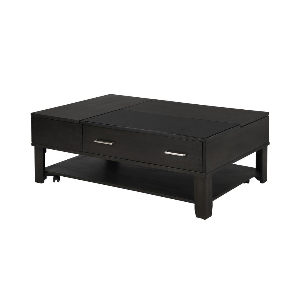 Bruno Ash Gray Wooden Lift Top Coffee Table with Tempered Glass Top and Drawer