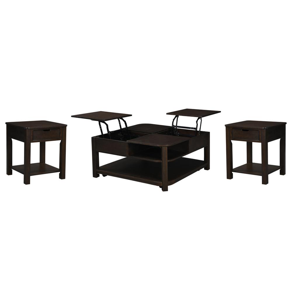 Flora 3 Piece Dark Brown MDF Lift Top Coffee and End Table Set