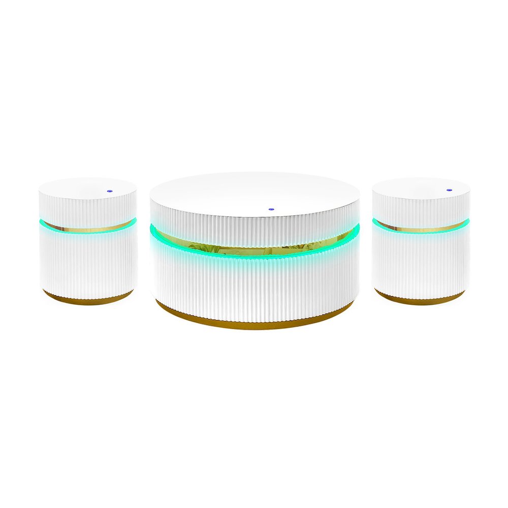 3-Piece Round Coffee Table Set with Glass Top and LED Lights