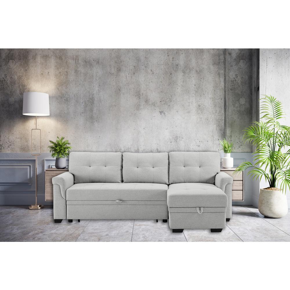 Hunter Light Gray Linen Reversible Sleeper Sectional Sofa with Storage Chaise