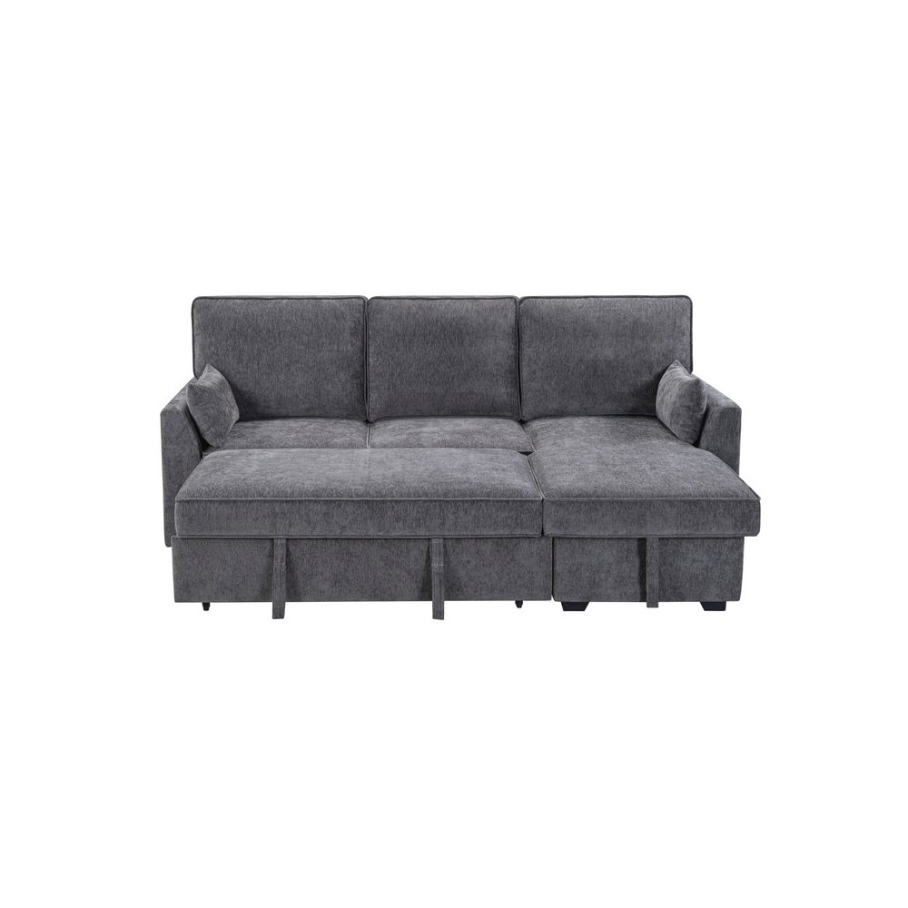 Emmy 89″W Dark Gray Fabric Sleeper Sectional Sofa with Reversible Storage Chaise