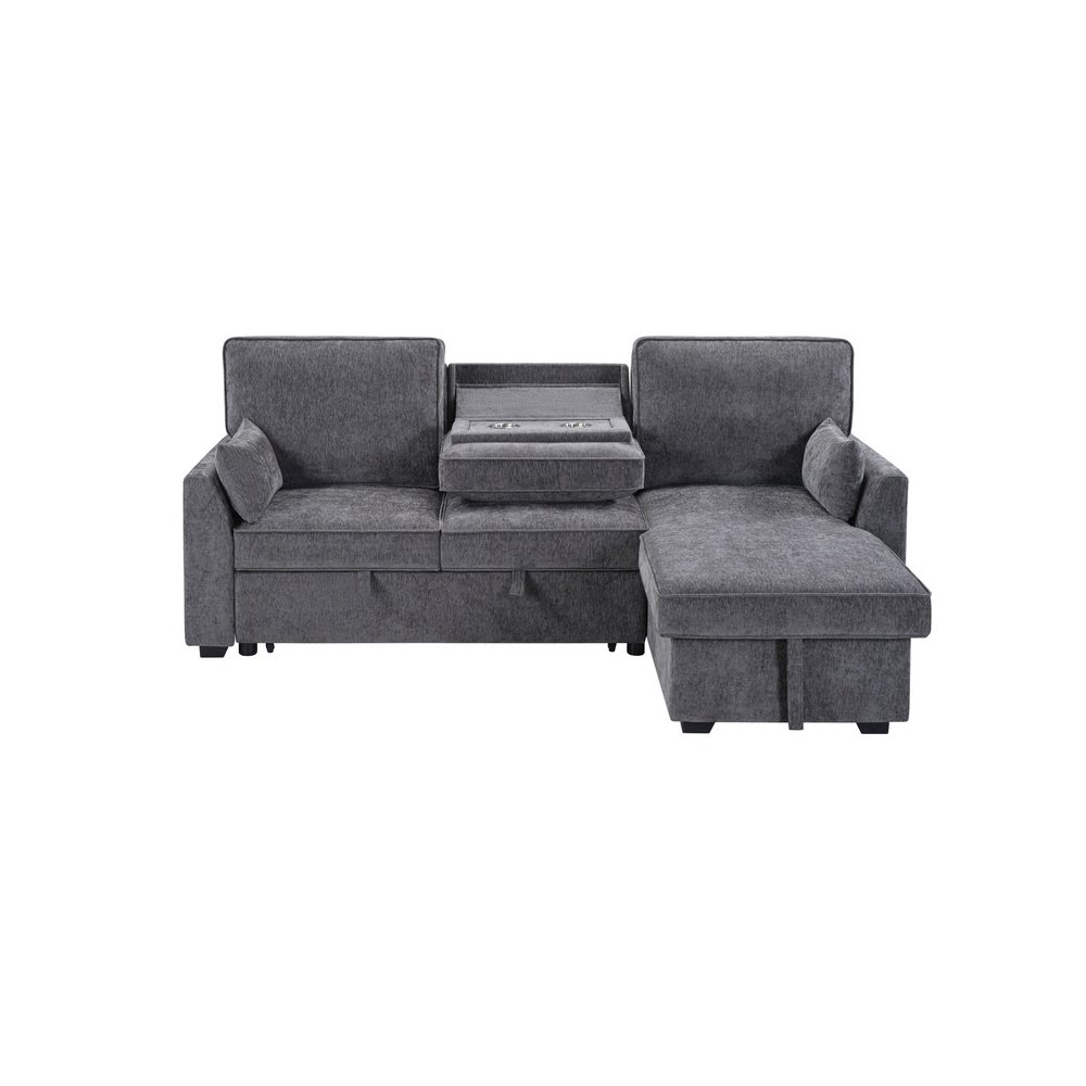 Emmy 89″W Dark Gray Fabric Sleeper Sectional Sofa with Reversible Storage Chaise