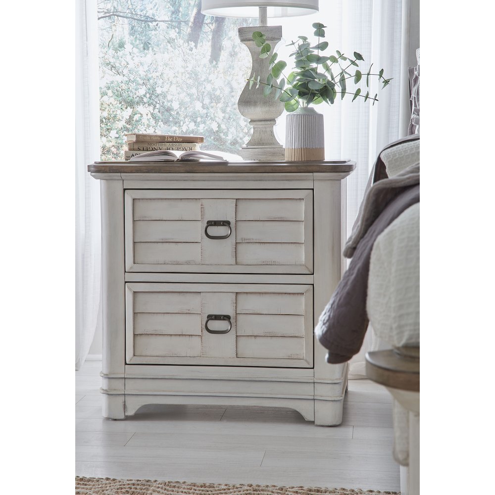 Meadowbrook 2-Drawer Nightstand – Whitewash – Sand Top