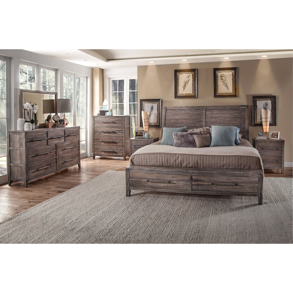 Aurora King Sleigh Bed – With Storage Footboard – Weathered Grey