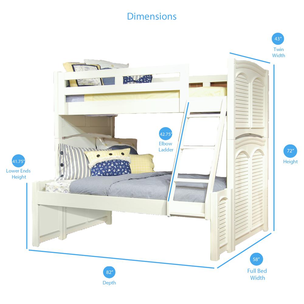 Twin Over Full 3/3 over 4/6 Bunkbed – without trundle – White Cottage