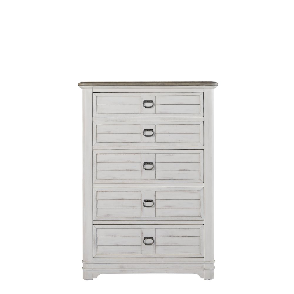Meadowbrook 5-Drawer Chest – Whitewash – Sand Top