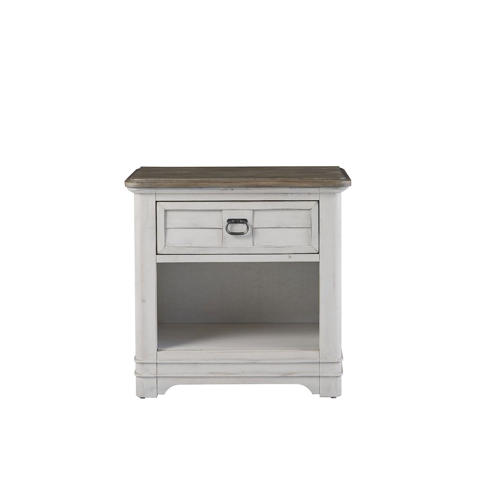 Meadowbrook 1-Drawer Nightstand – Whitewash – Sand Top