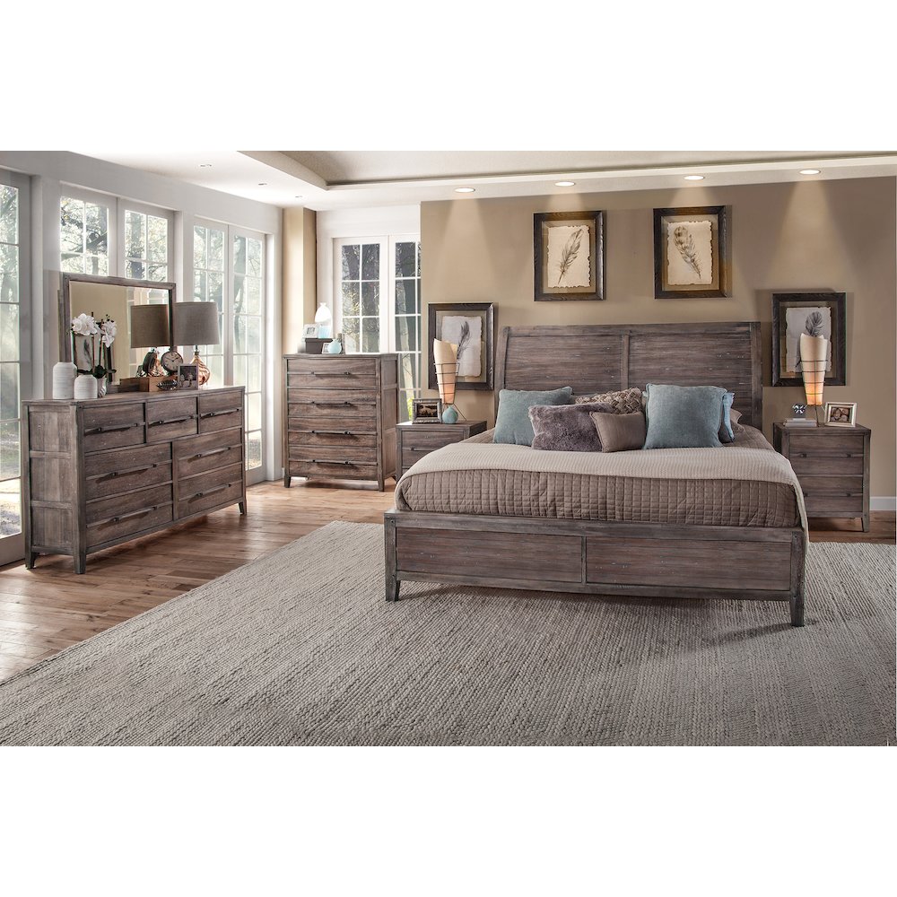 Aurora Queen Sleigh Bed – With Panel Footboard – Weathered Grey