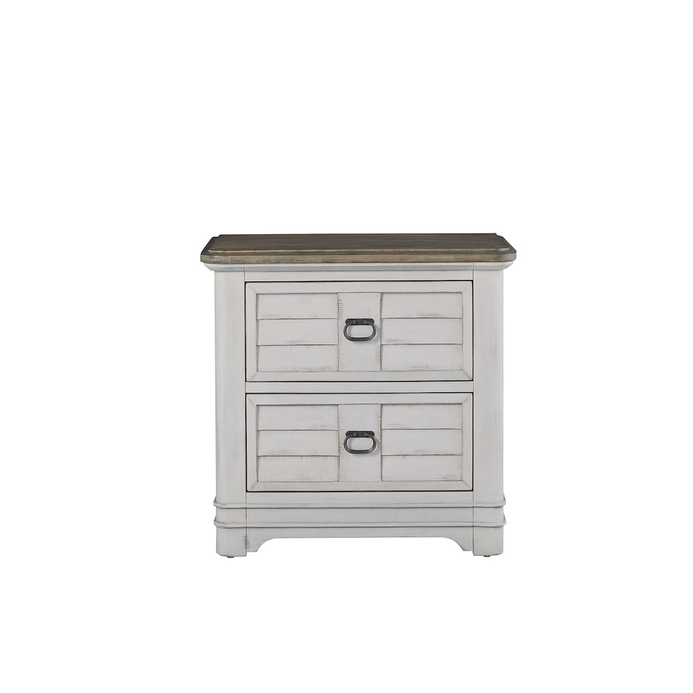 Meadowbrook 2-Drawer Nightstand – Whitewash – Sand Top
