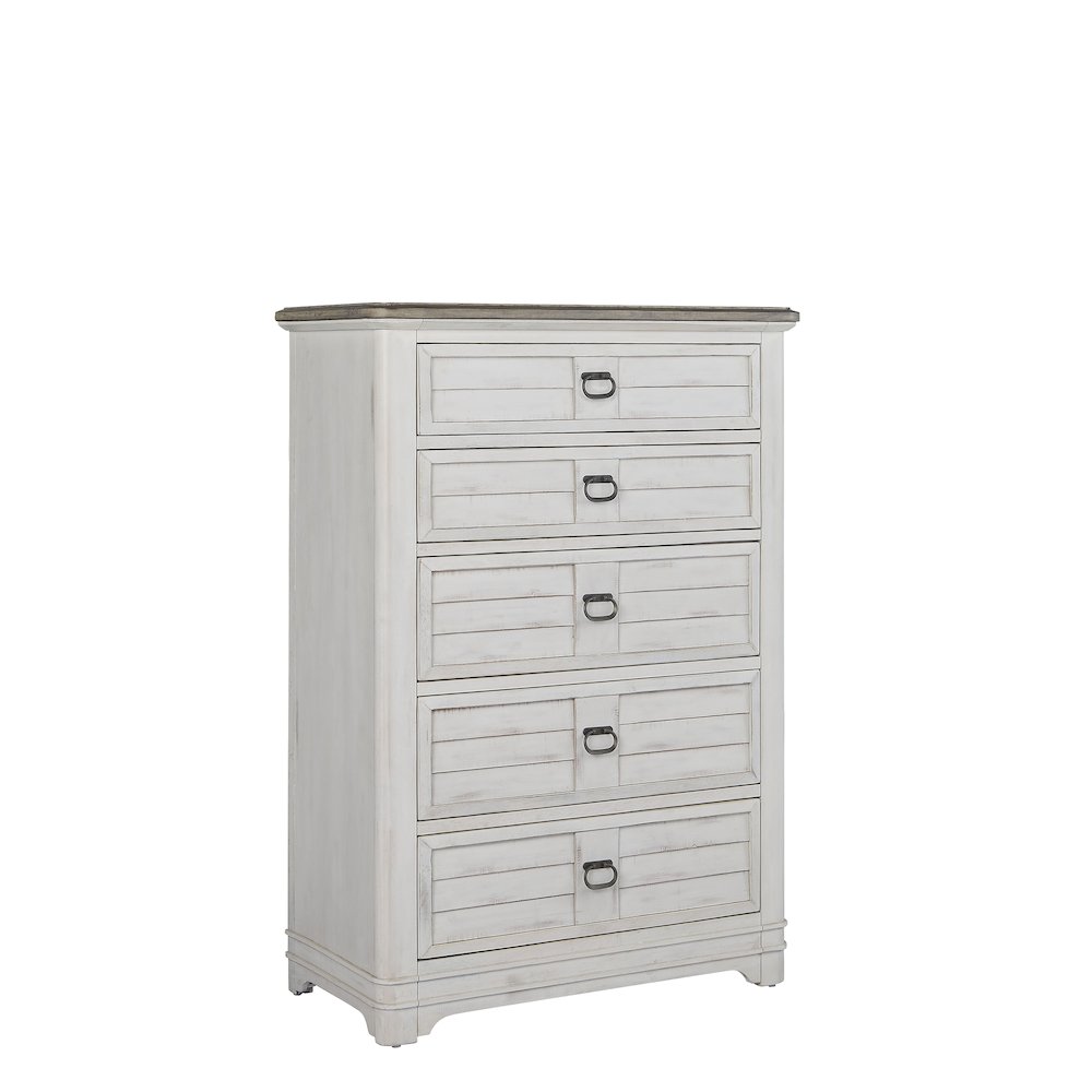 Meadowbrook 5-Drawer Chest – Whitewash – Sand Top