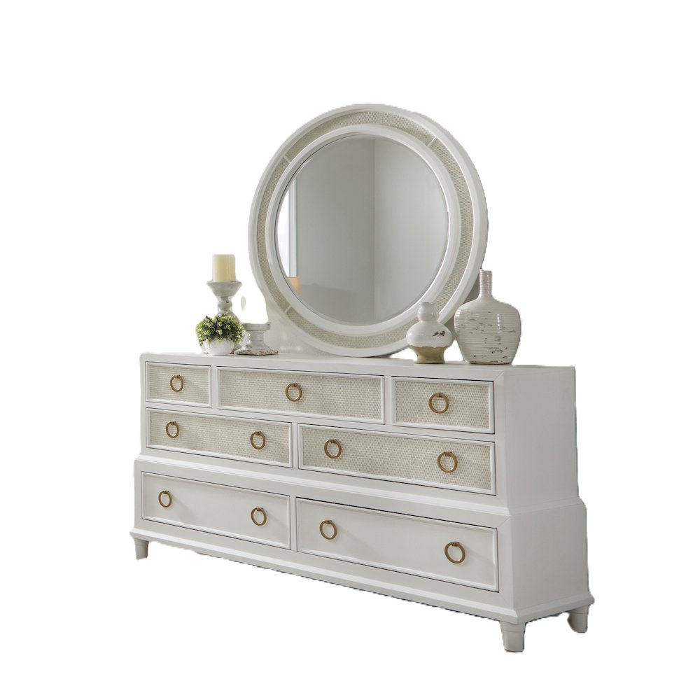 Switchgrass Dresser with Round Mirror – White