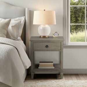 Victoria one-drawer wood bedside table with shelf from Madison Park Signature in  Reclaimed Grey. Victoria one-drawer wood bedside table with shelf from Madison Park Signature in  Reclaimed Grey. Victoria one-drawer wood bedside table with shelf from Madison Park Signature in  Reclaimed Grey. Victoria one-drawer wood bedside table with shelf from Madison Park Signature in  Reclaimed Grey. Victoria one-drawer wood bedside table with shelf from Madison Park Signature in  Reclaimed Grey.