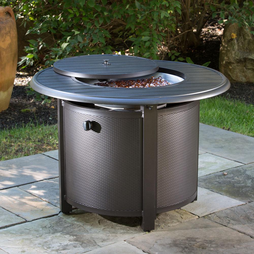 Bay Ridge 36″ Round Gas Fire Pit/Chat Table with Glacier Ice Firebeads