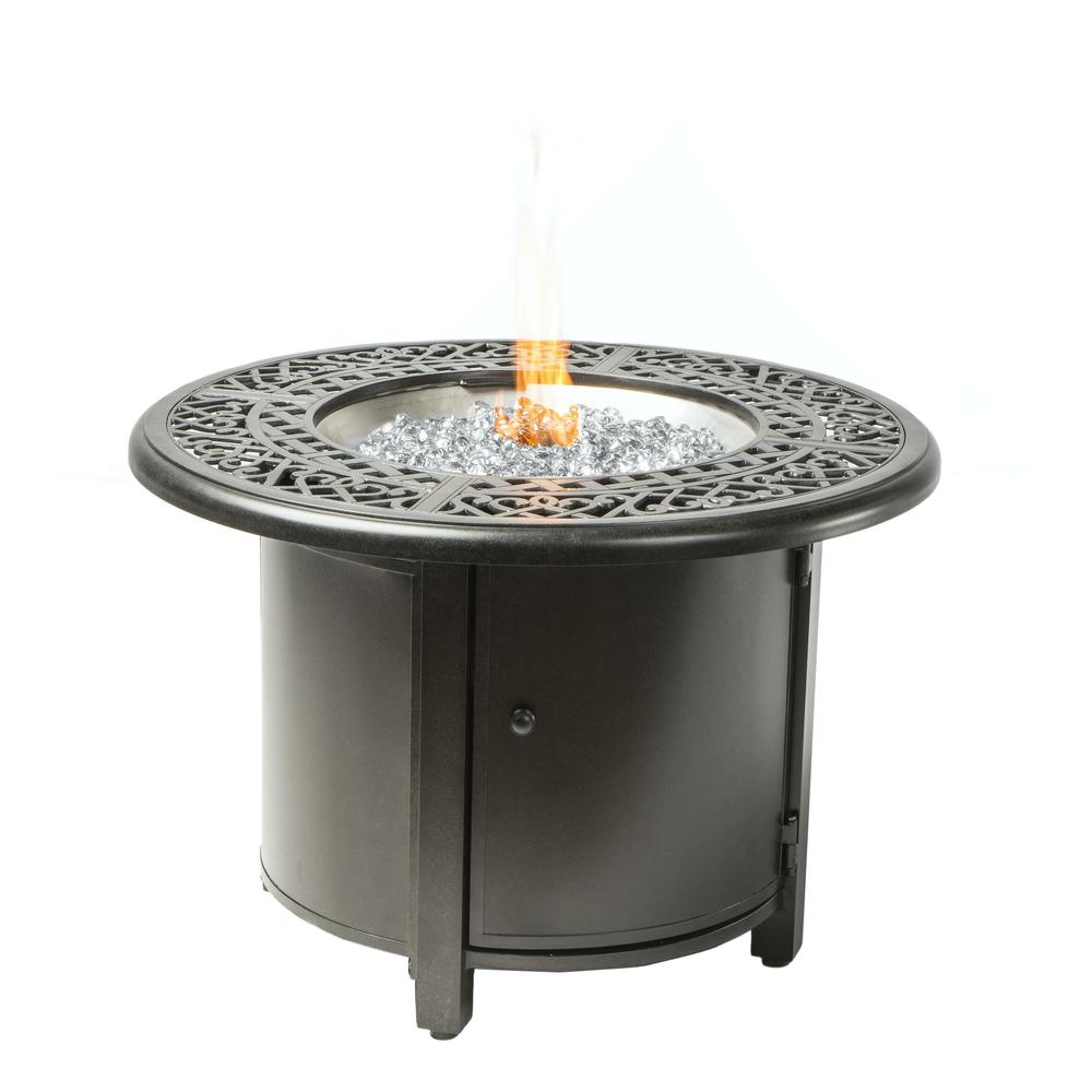 Kinsale 36″ Round Gas Fire Pit/Chat Table with Glacier Ice Firebeads