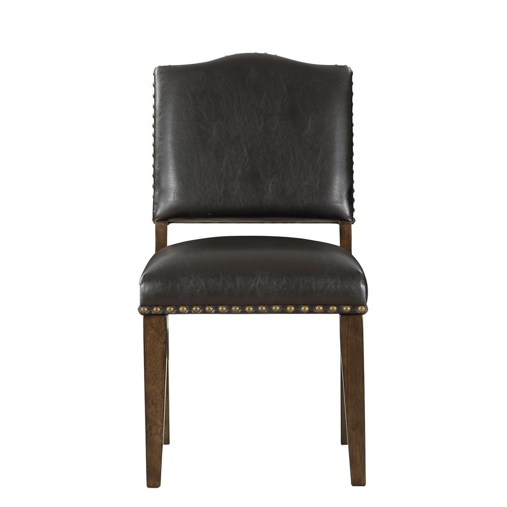 Denver Brown Faux Leather Dining Chair with Nail Heads – Set of 2
