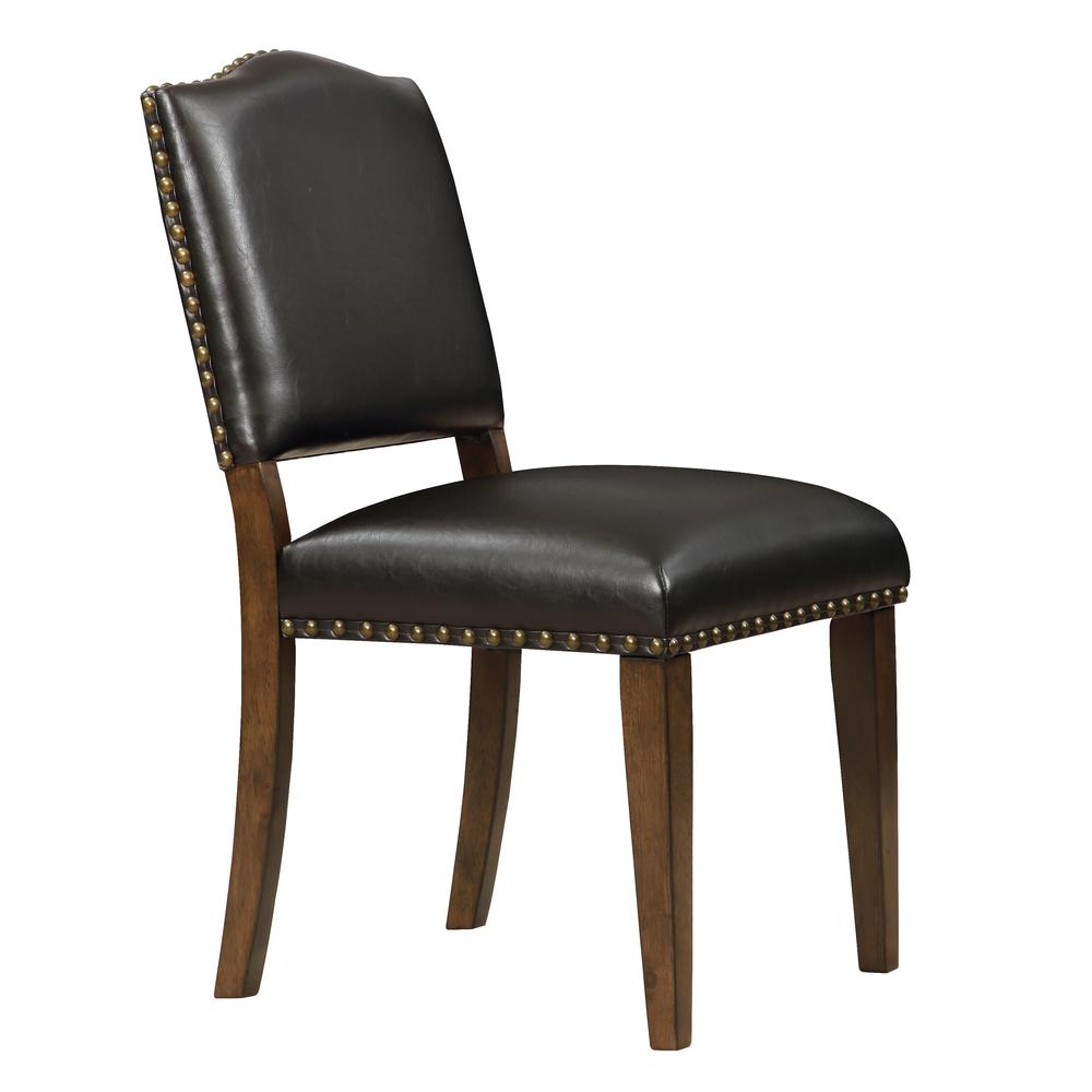 Denver Brown Faux Leather Dining Chair with Nail Heads – Set of 2