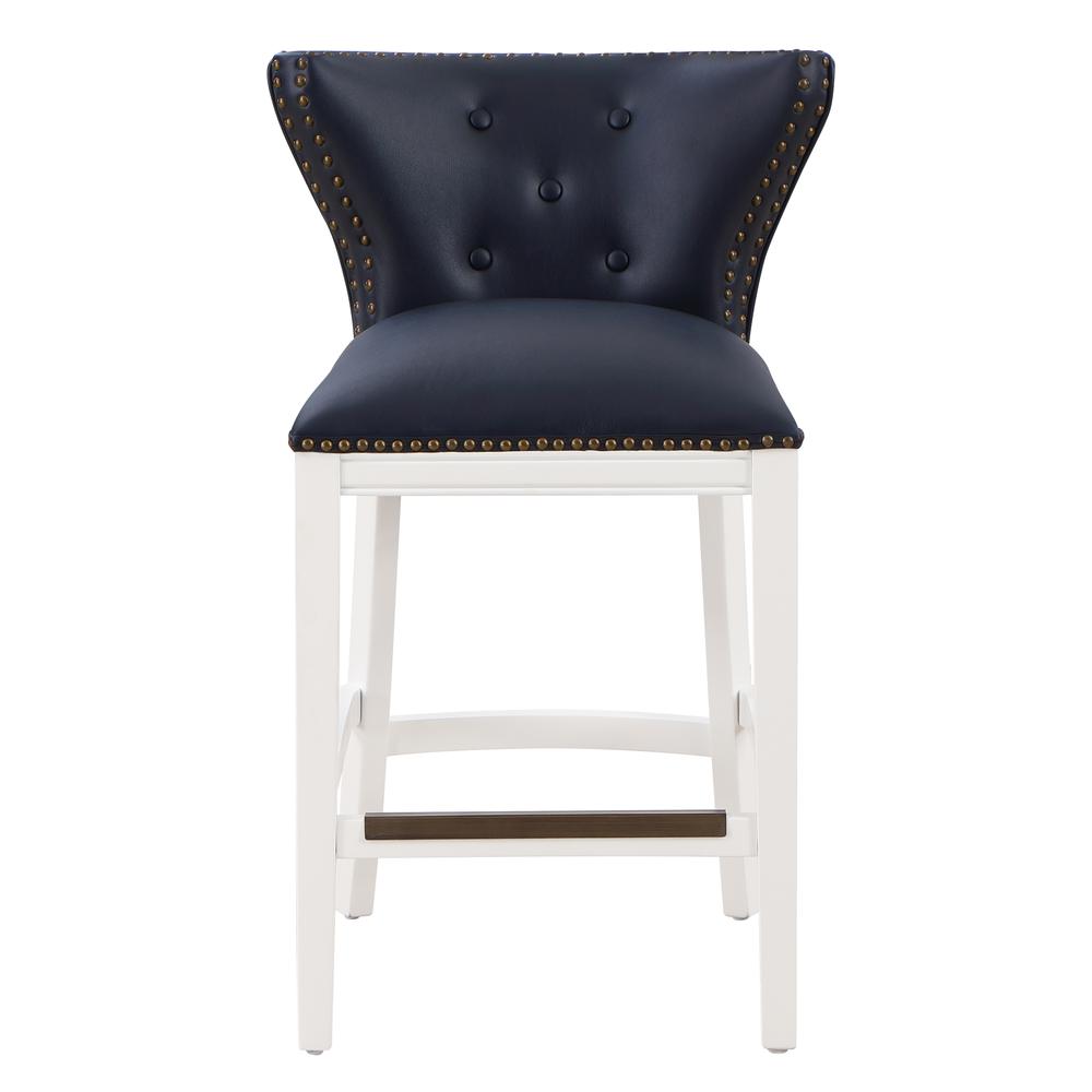 Marco Midnight Blue Faux Leather and White Wood Counter Stool