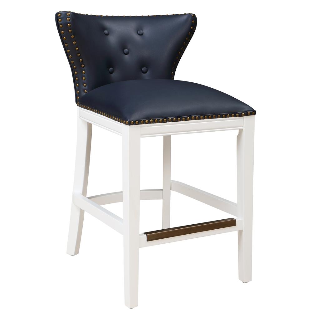 Marco Midnight Blue Faux Leather and White Wood Counter Stool