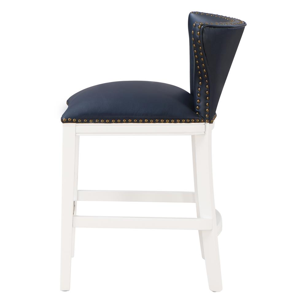 Marco Midnight Blue Faux Leather and White Wood Counter Stool