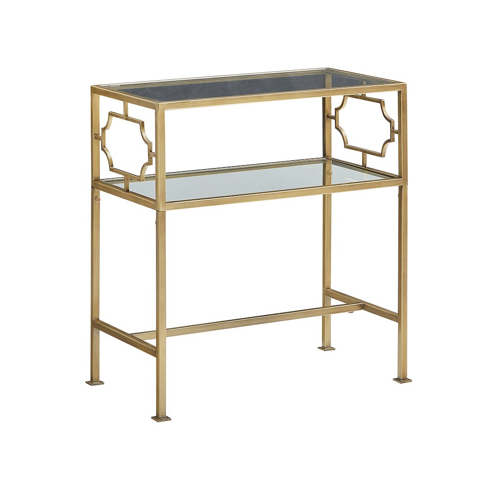 Gretna Rectangular Antique Gold Metal and Glass Accent Table