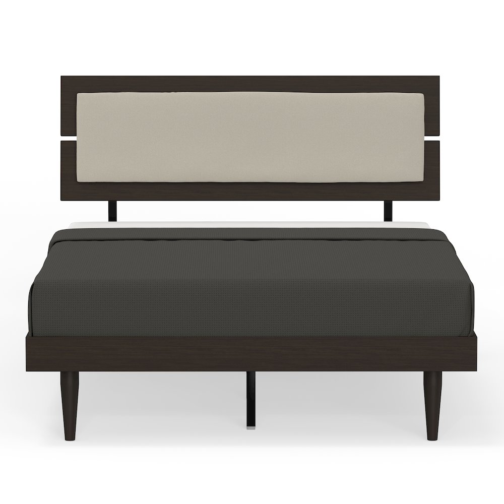 Benoni Full Wooden Bed with Taupe Cushion Walnut