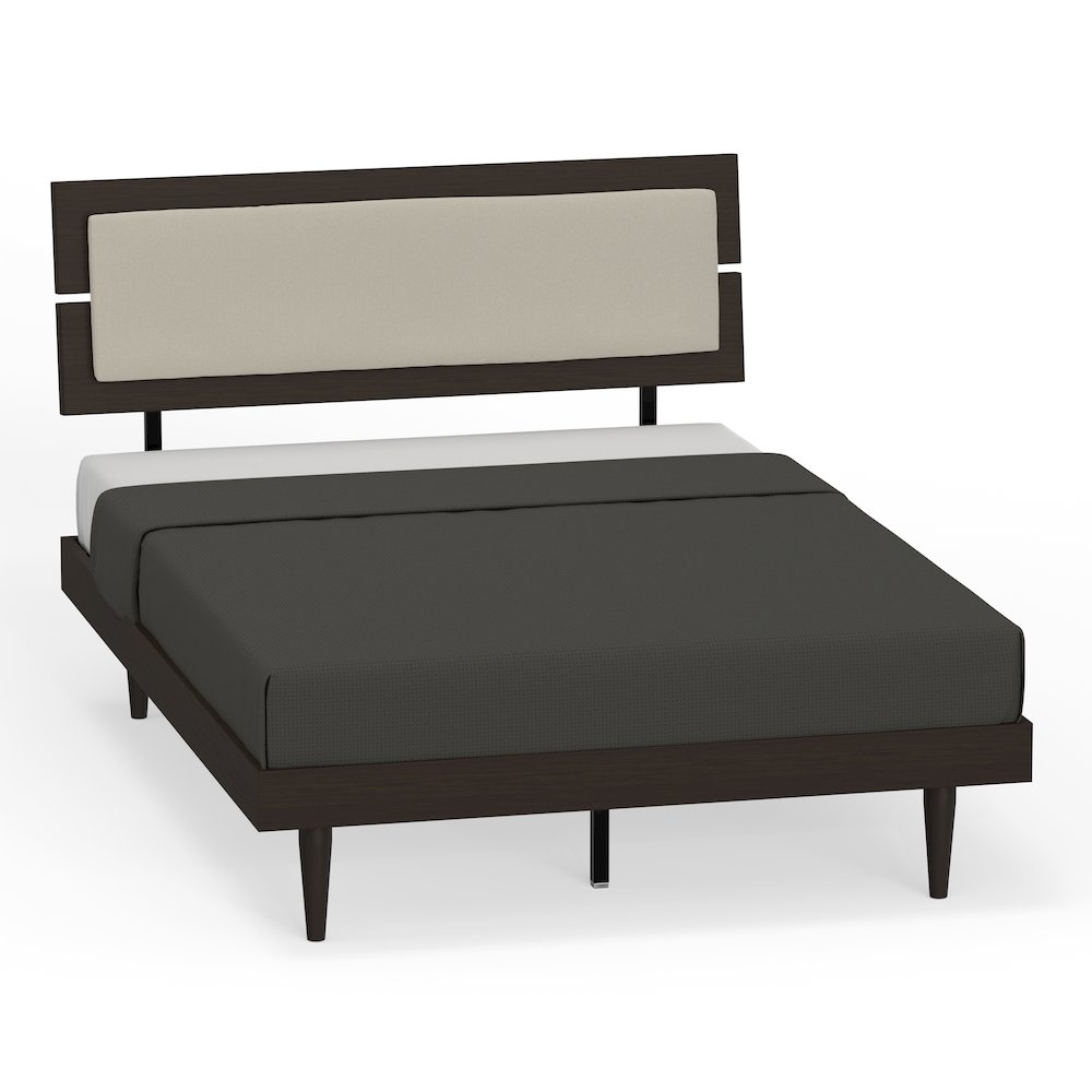 Benoni Full Wooden Bed with Taupe Cushion Walnut