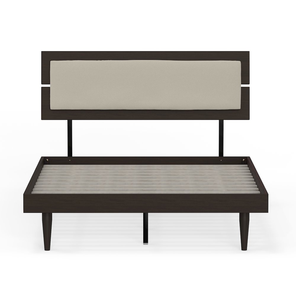Benoni Full Wooden Bed with Taupe Cushion Walnut