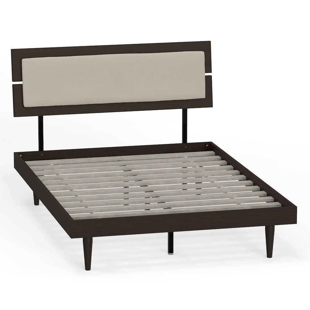 Benoni Full Wooden Bed with Taupe Cushion Walnut