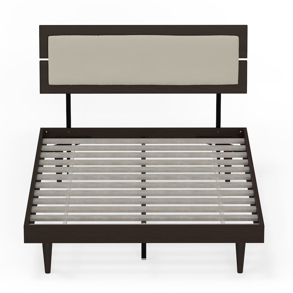 Benoni Full Wooden Bed with Taupe Cushion Walnut