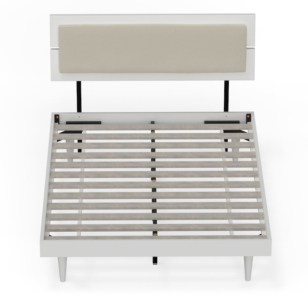 Benoni Full Wooden Bed with Taupe Cushion White