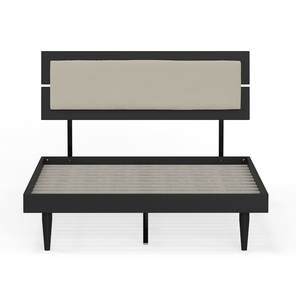 Benoni Full Wooden Bed with Taupe Cushion Black