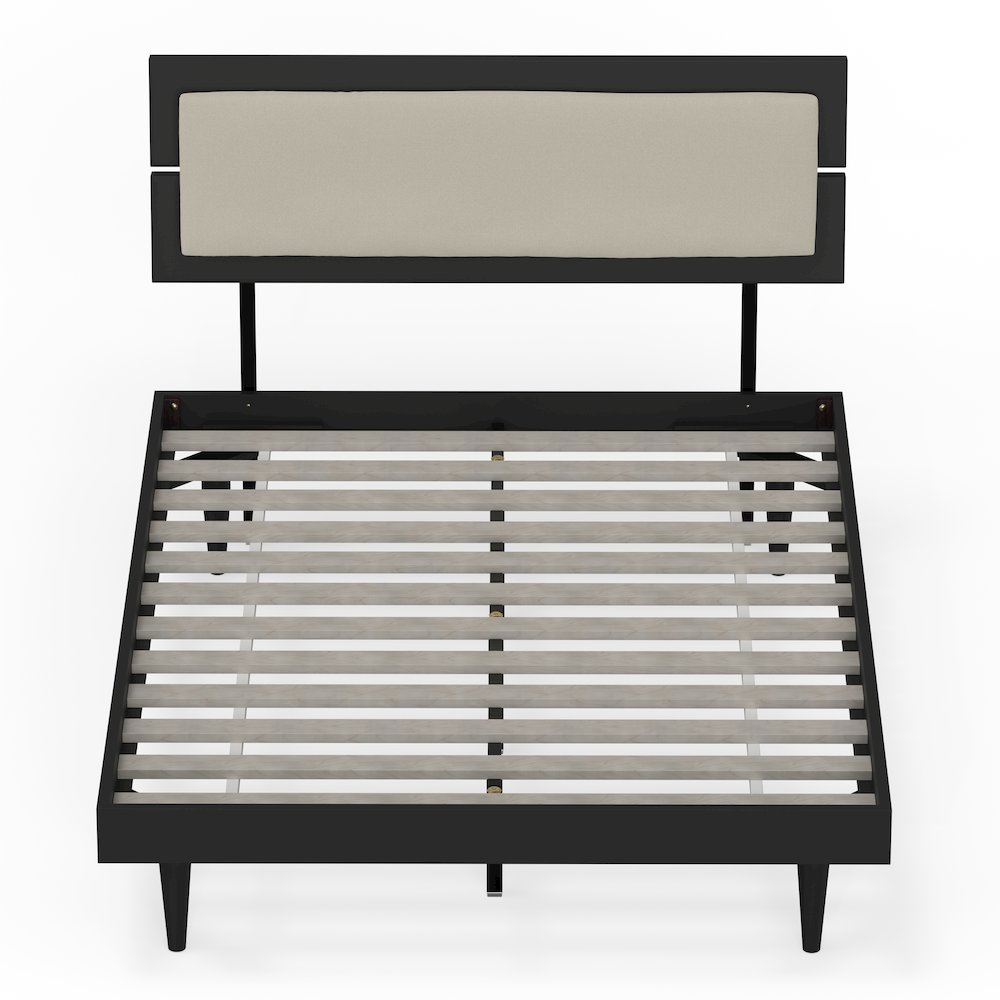Benoni Full Wooden Bed with Taupe Cushion Black