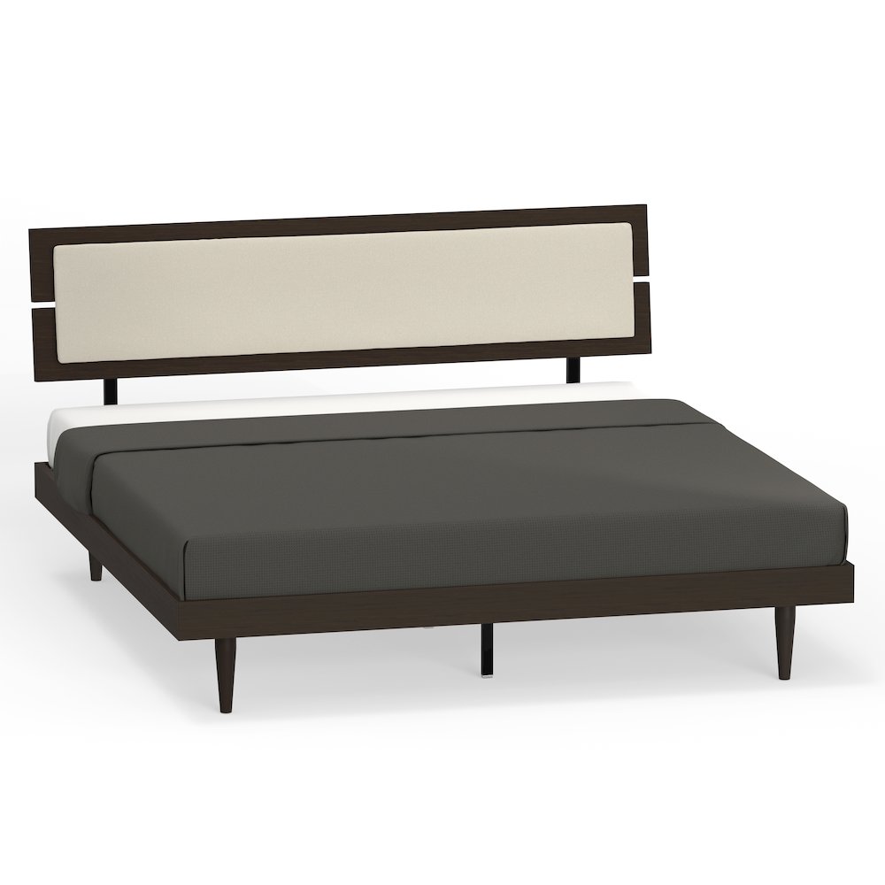 Benoni King Wooden Bed with Taupe Cushion Walnut