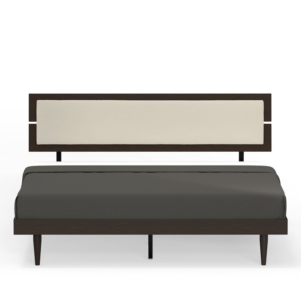 Benoni King Wooden Bed with Taupe Cushion Walnut