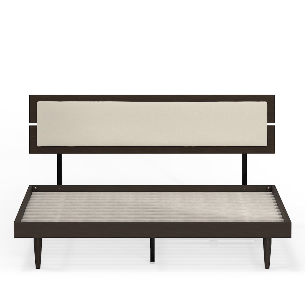 Benoni King Wooden Bed with Taupe Cushion Walnut