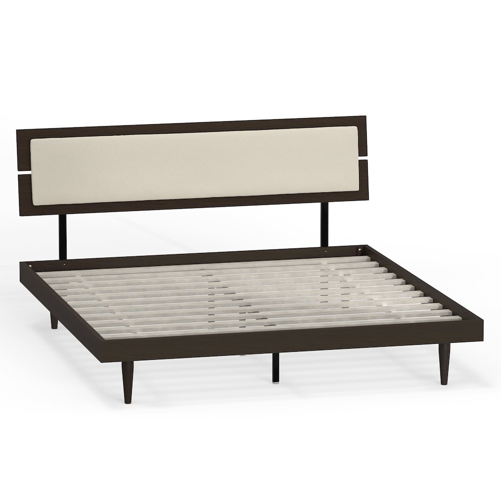 Benoni King Wooden Bed with Taupe Cushion Walnut