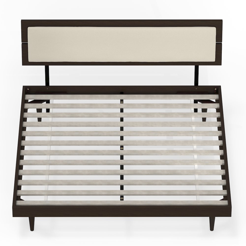 Benoni King Wooden Bed with Taupe Cushion Walnut