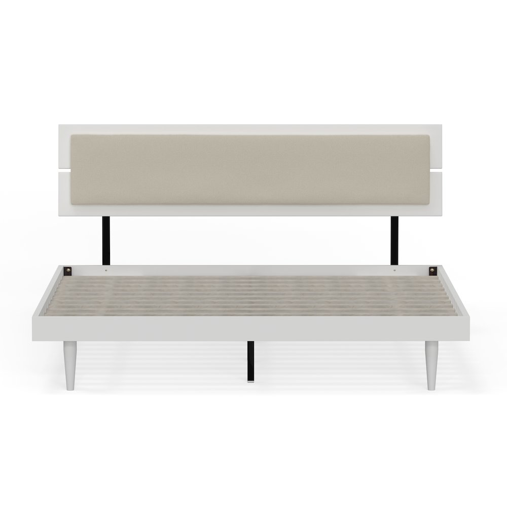 Benoni King Wooden Bed with Taupe Cushion White