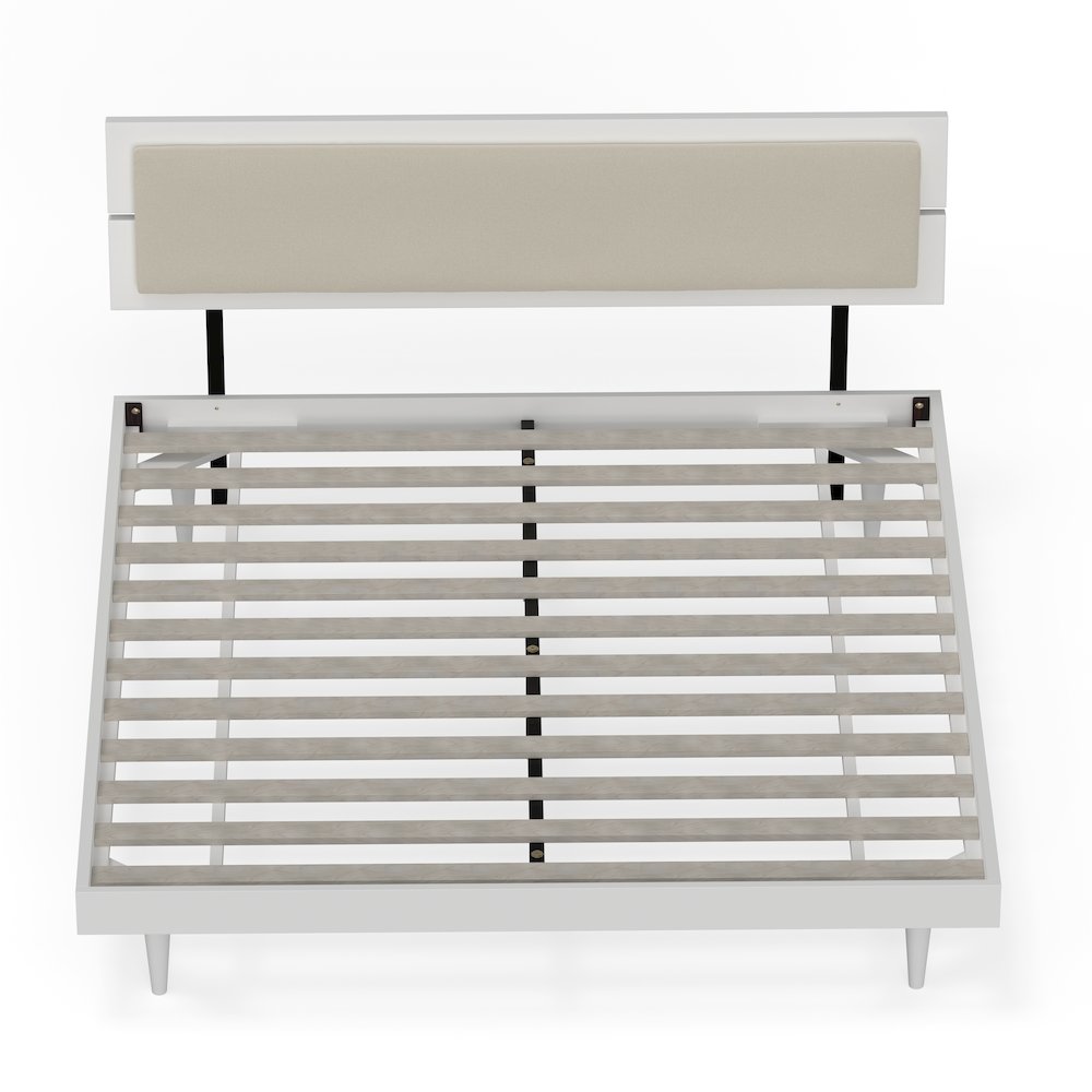 Benoni King Wooden Bed with Taupe Cushion White