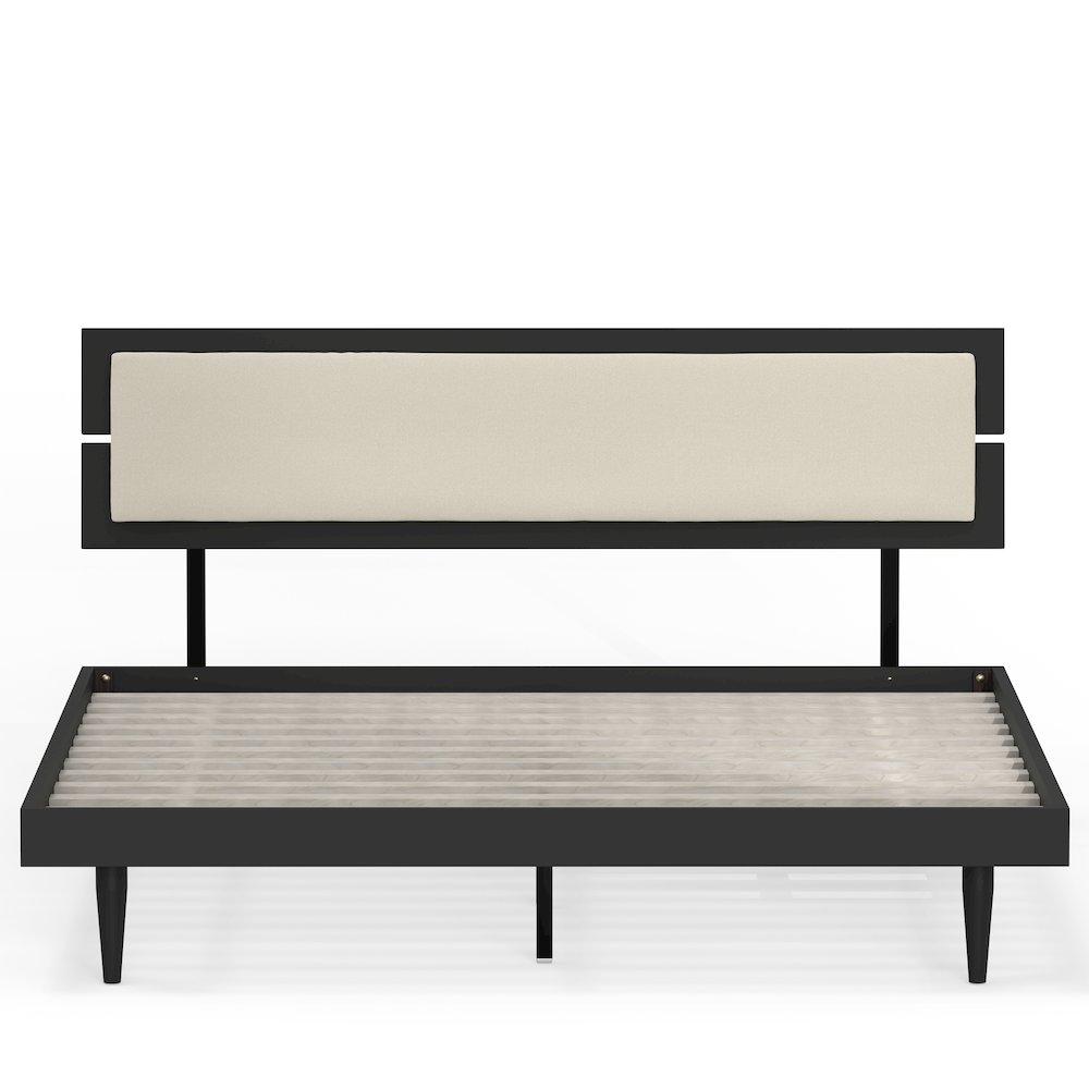 Benoni King Wooden Bed with Taupe Cushion Black