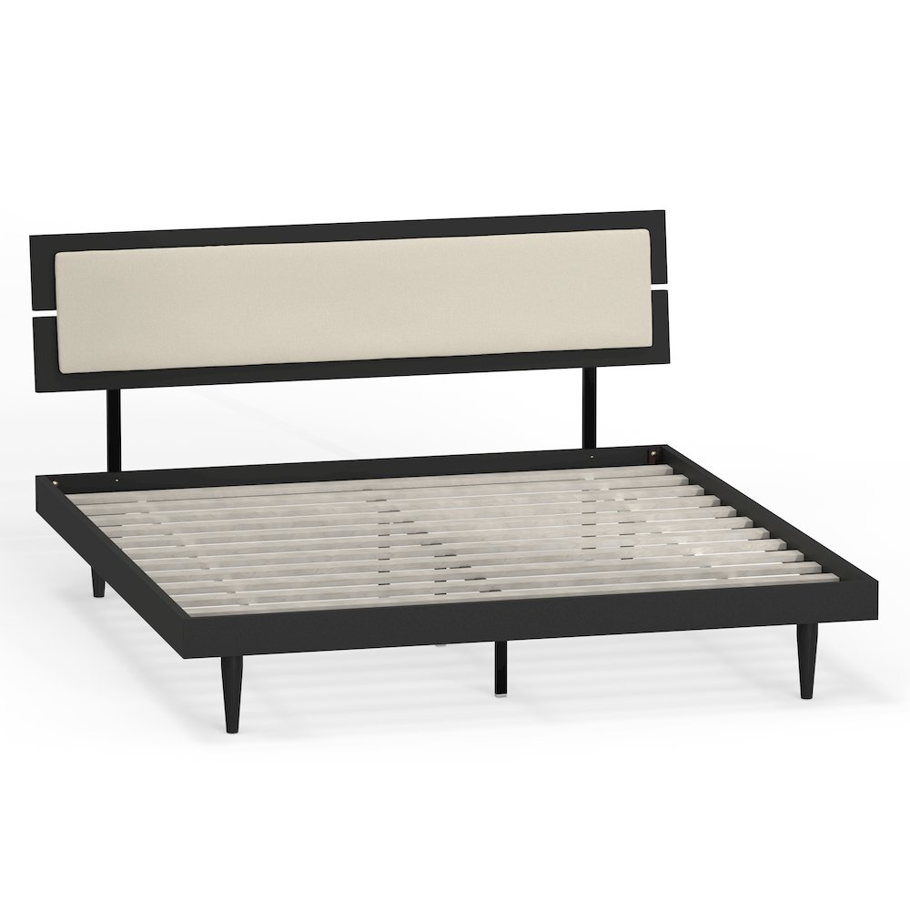 Benoni King Wooden Bed with Taupe Cushion Black