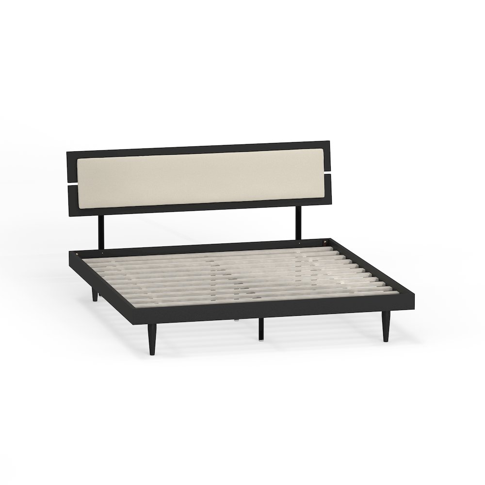Benoni King Wooden Bed with Taupe Cushion Black