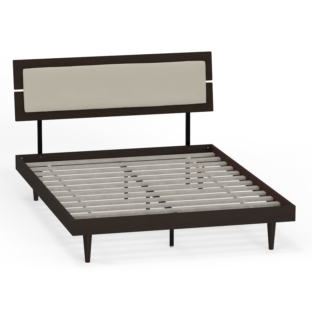 Benoni Queen Wooden Bed with Taupe Cushion Walnut