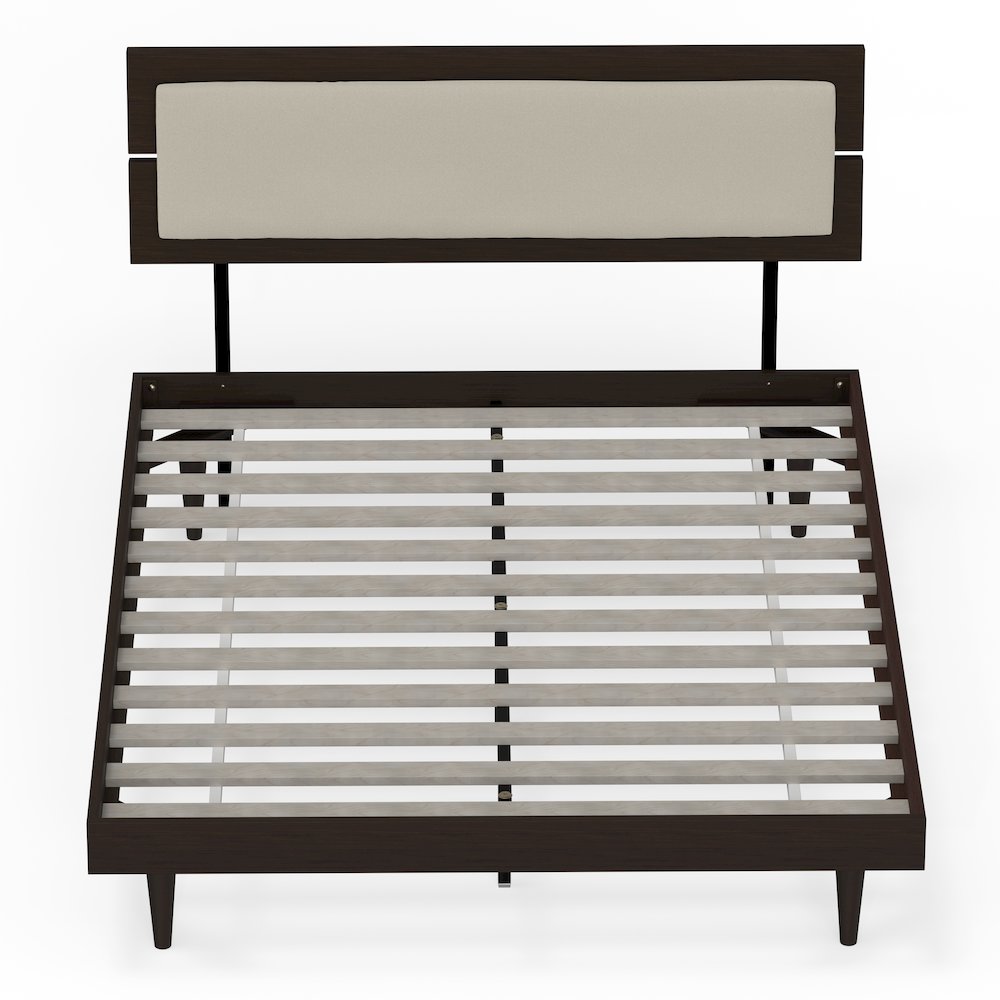 Benoni Queen Wooden Bed with Taupe Cushion Walnut