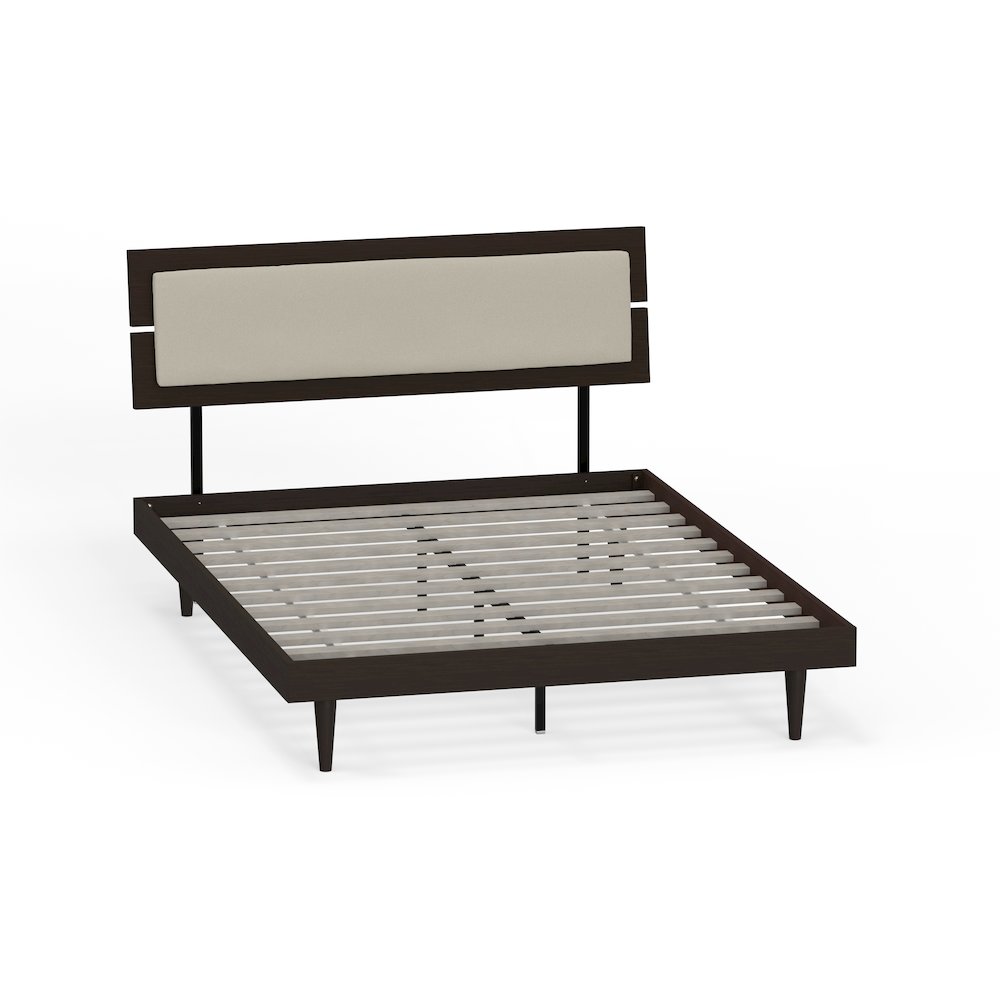 Benoni Queen Wooden Bed with Taupe Cushion Walnut