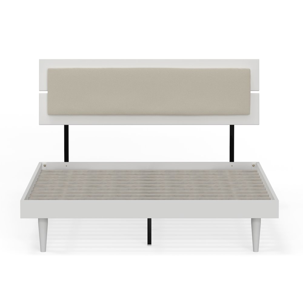 Benoni Queen Wooden Bed with Taupe Cushion White