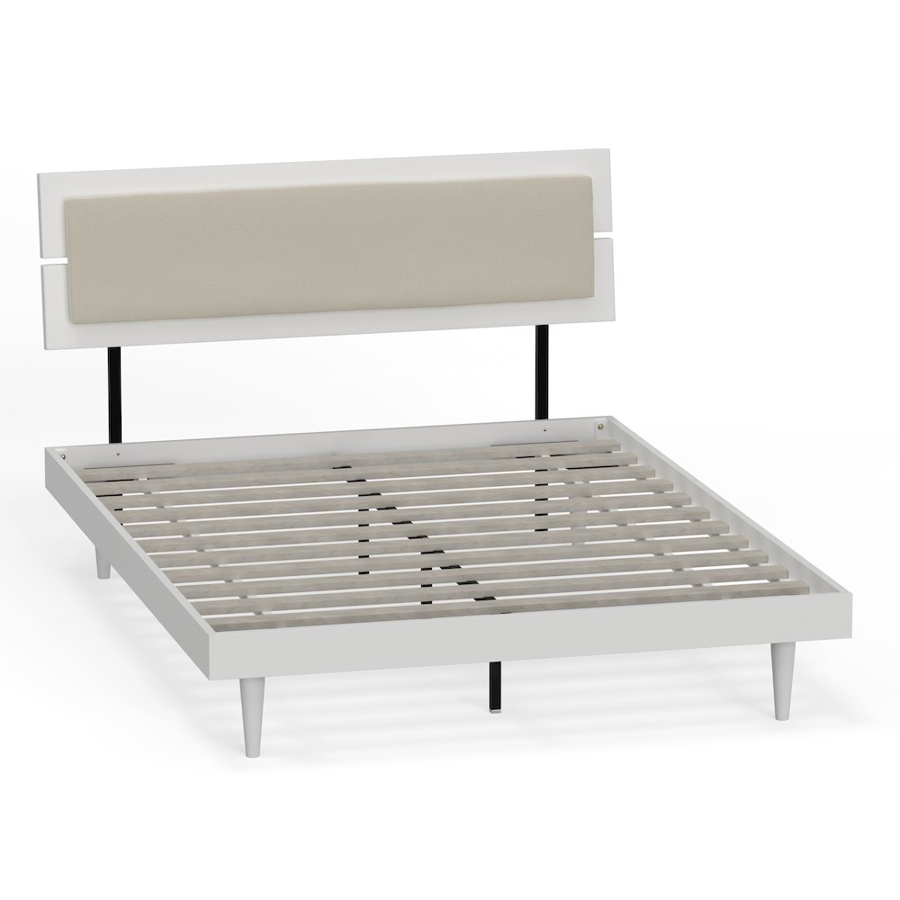 Benoni Queen Wooden Bed with Taupe Cushion White